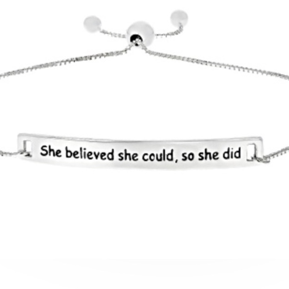 NEW sterling silver she believed she could so she did adjustable bar bracelet